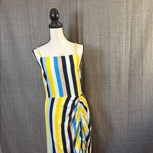 Material Girl Asymmetrical Ruched Yellow and Blue Sundress